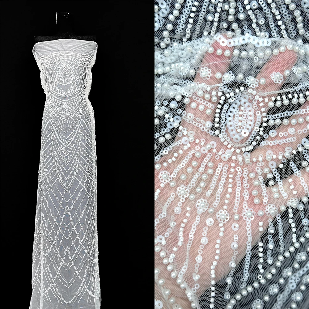 

5 Yards African Lace Fabric Beads Lace 2026 High Quality Lace Nigeria Sequins Lace Fabrics for Wedding Evening Dress Sewing