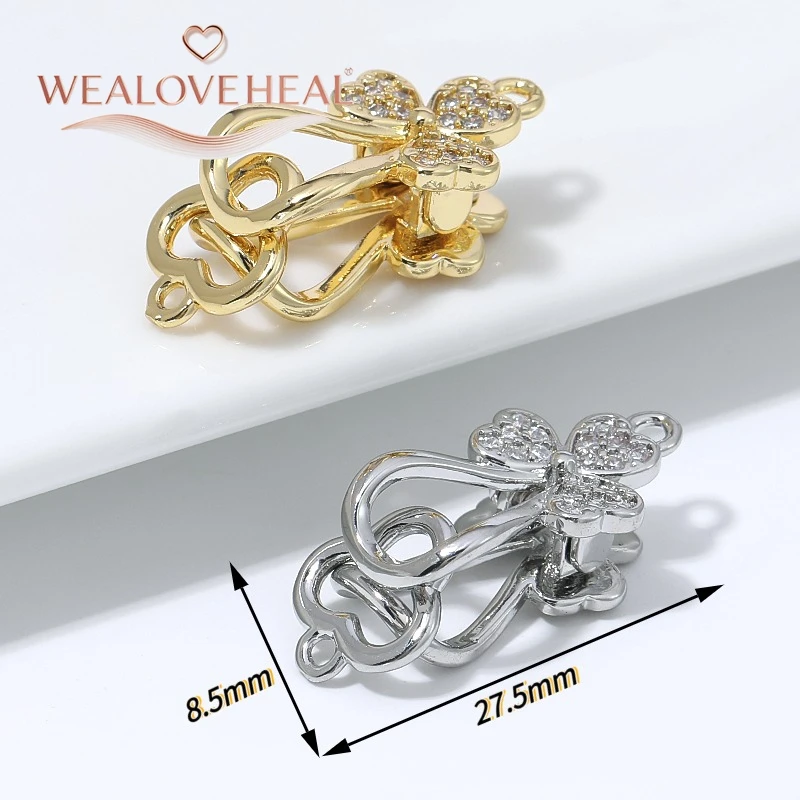 18K vergoldeter Messing-CZ-Dreifachkleeblatt-Druckverschluss-Verbinder für Perlenarmbänder, Halsketten und DIY-Schmuckherstellung – Detail 16