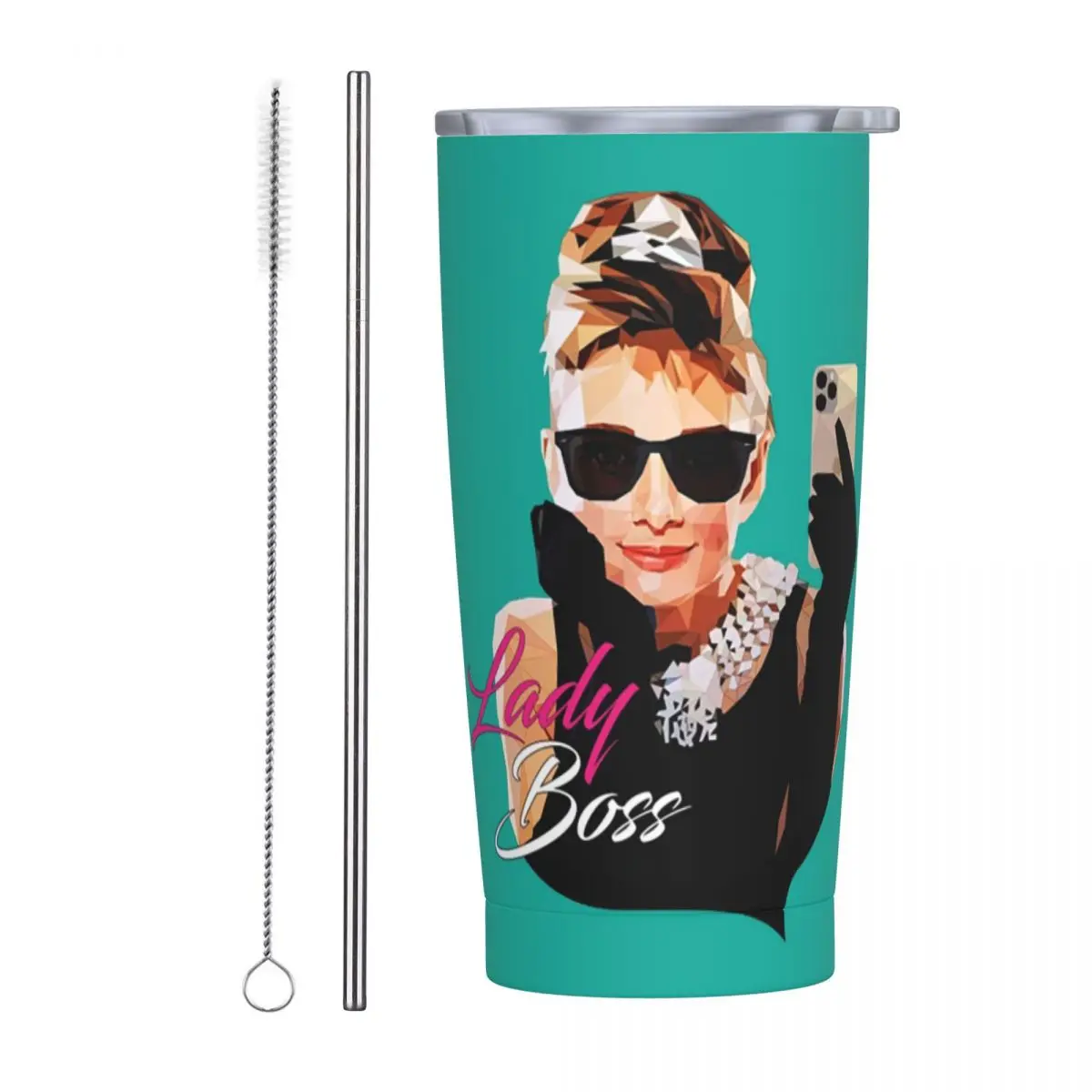 Hepburn Audrey Hepburn Stainless Steel Tumbler Vacuum Insulated Mug Thermal Cold Cups Straws With Lid 20oz