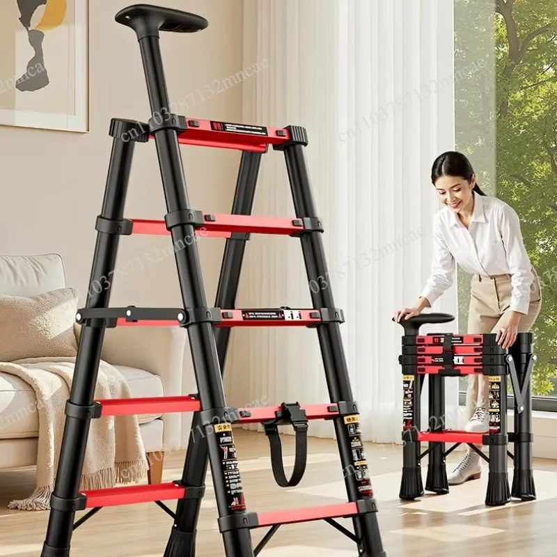 Telescoping Carbon Steel A-Frame Ladder, Folding Multi-Purpose Step Stool for Home & Work, Portable Retractable Extension Ladder