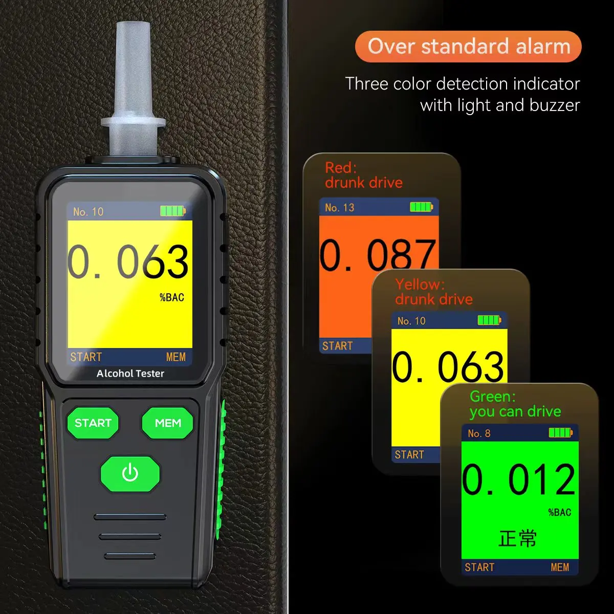 R&D RD930 Professional Alcohol Tester Car Breathalyzer Digital Wine Breath Tester Rechargeable Alcohol Detector Color Screen