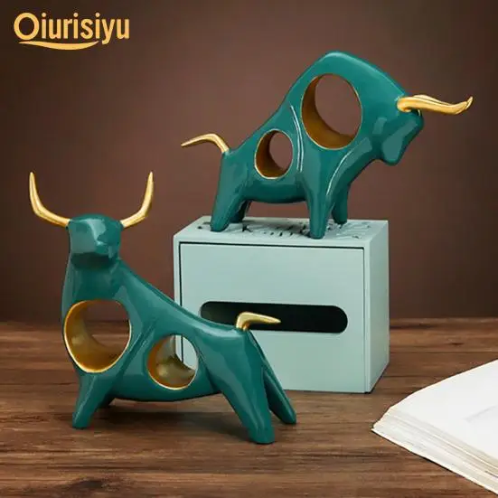 

Cattle Statue Ox Resin Abstract Animal Figurine Ornaments