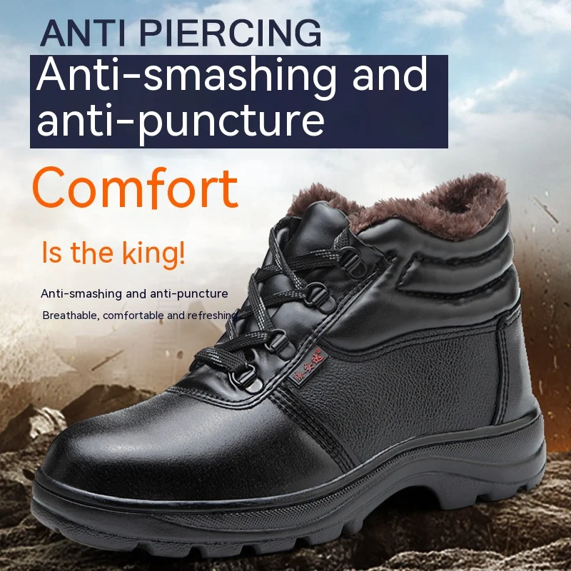 CHNMR Winter Warm Fur Safety Shoes For Work Men Safety Shoes Anti-Smash And Anti Puncture Outdoor Botas Platform Boots