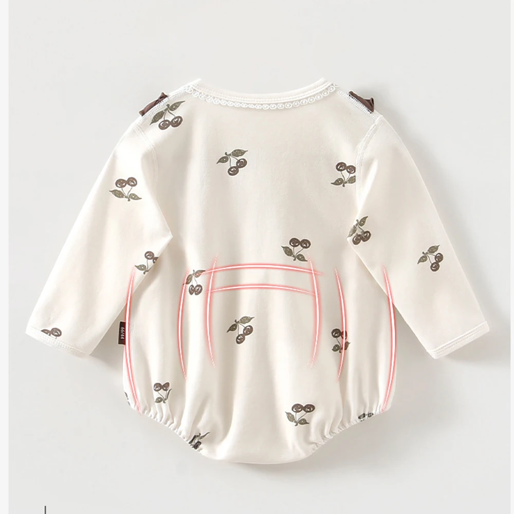 New Spring Autumn Baby Girls Long Sleeve 100% Cotton Rompers Infant Girls Printing Cherry Jumpsuit