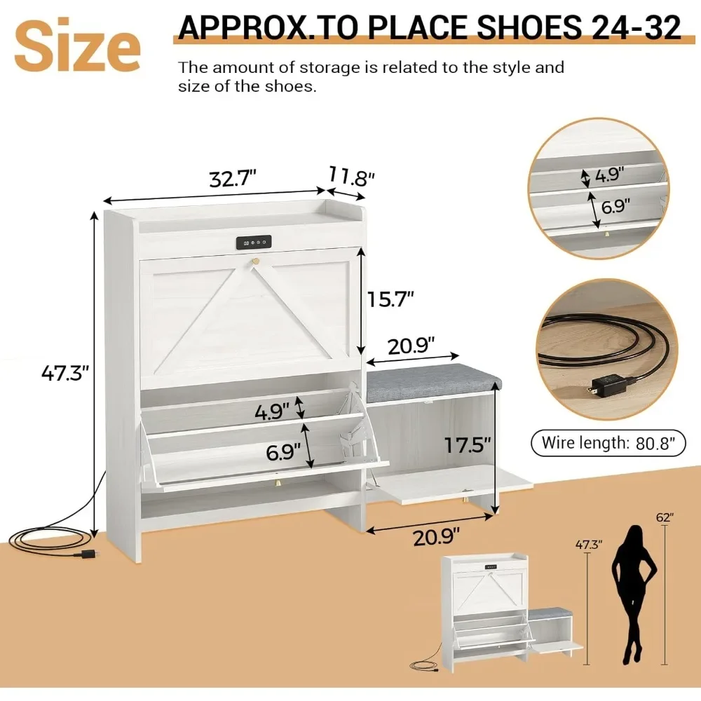 Deodorizing Shoe Rack Cabinet, Shoe Storage Cabinet with 9 Adjustable Flip Stand