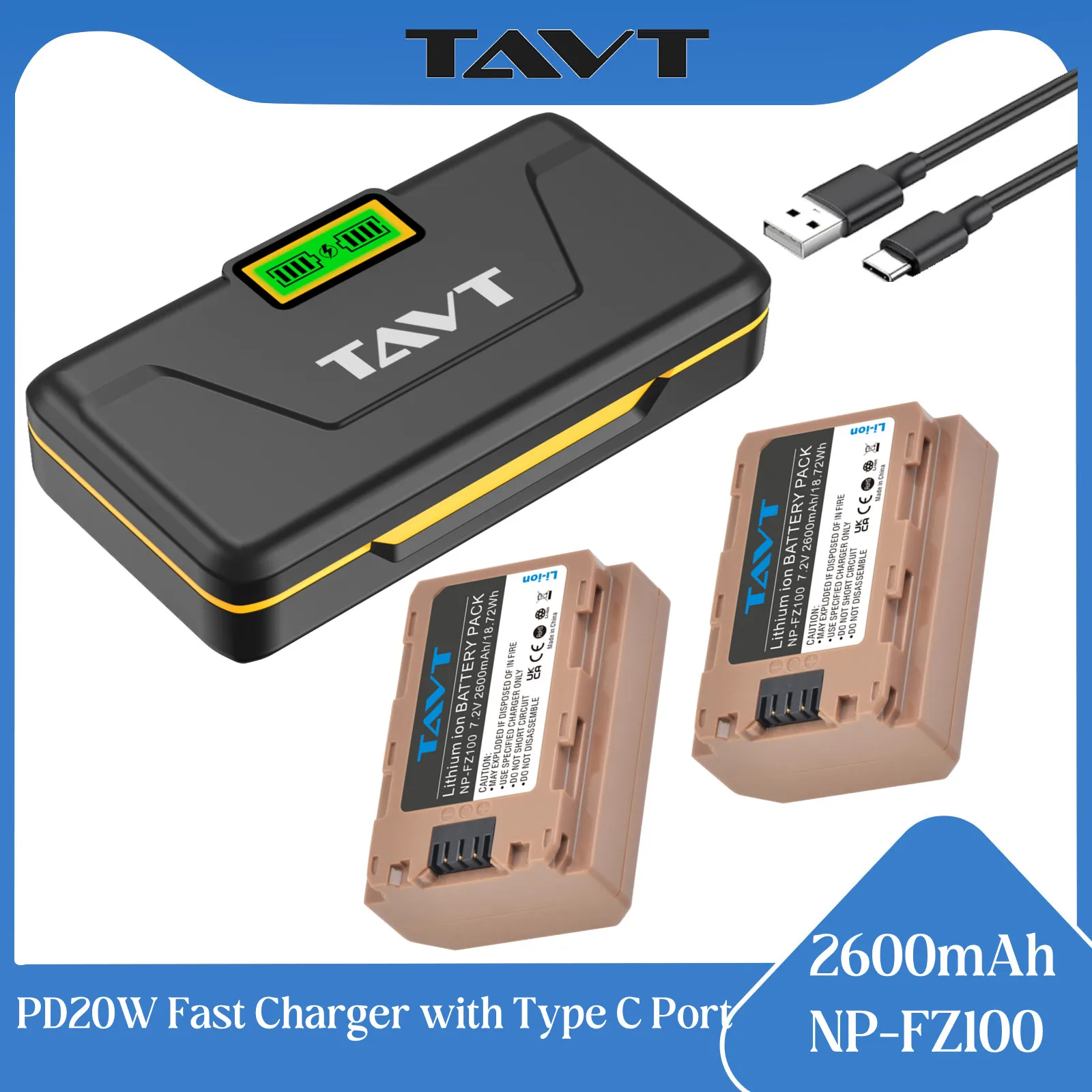 2600mAh NP-FZ100 NP FZ100 Battery and PD20W Charger for Sony Alpha A7III A7R III A9 Alpha 9 A7R3 A6600 ZV-E1 FX30 A7C A1 BC-QZ1
