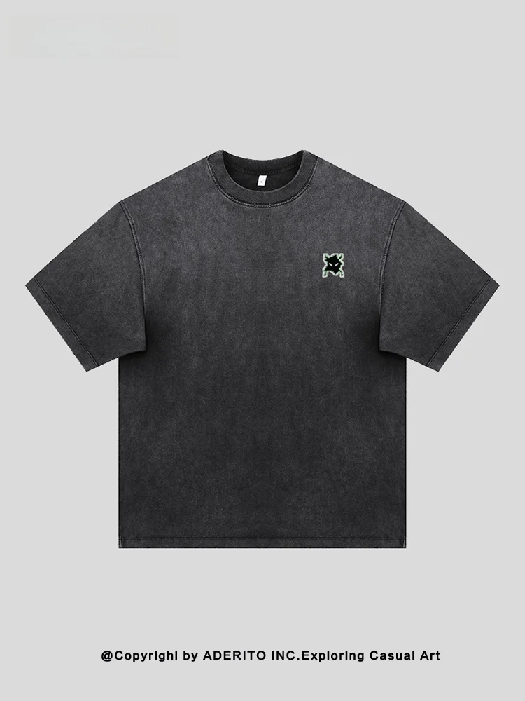 

Мужская футболка в американском ретро-стиле с вышивкой, свободного кроя, дышащая, из хлопка, повседневная, летняя, винтажная