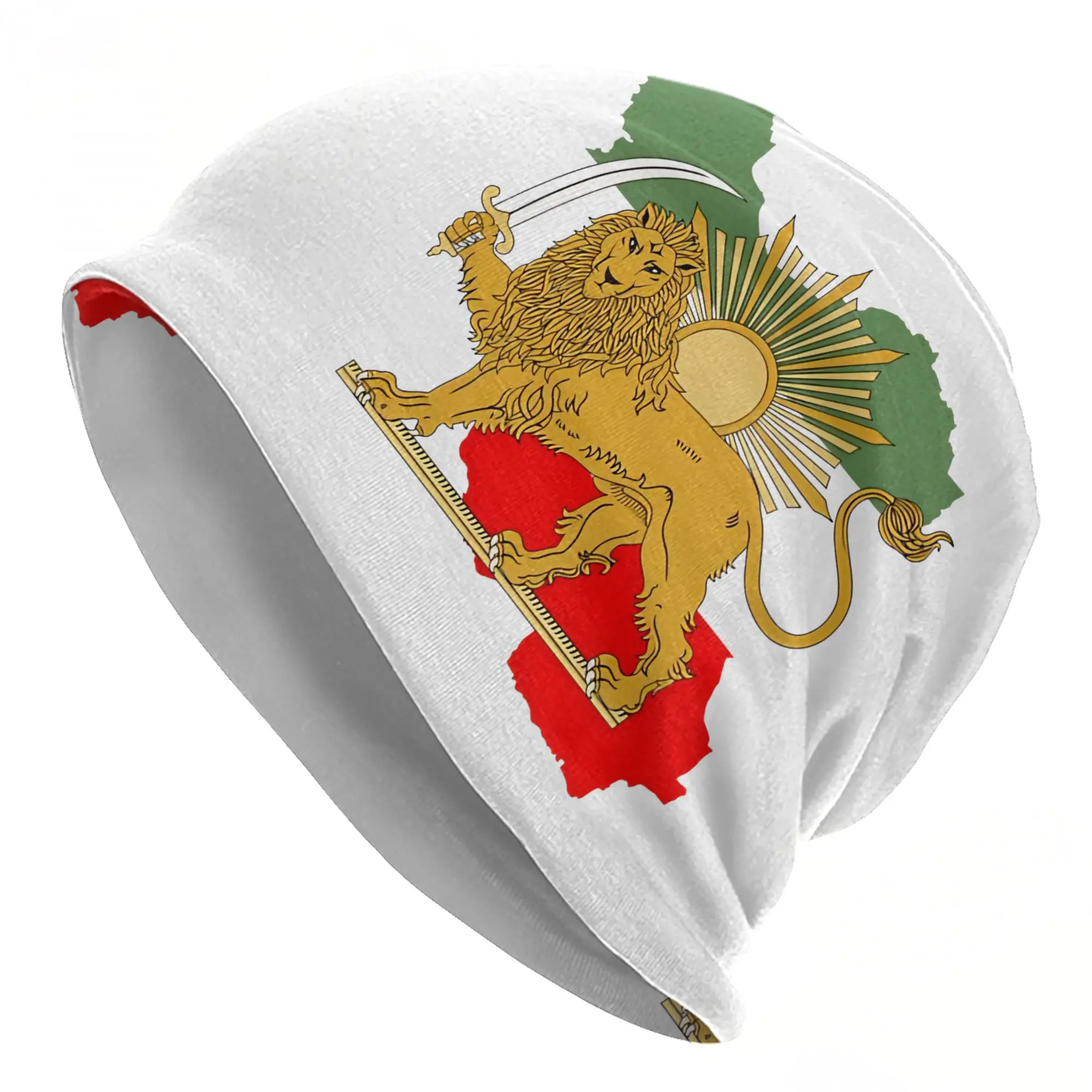 

Iran Persia Map Flag Shir o Khorshid Lion and Sun Bonnet Hat Autumn Ski Skullies Beanies Hat for Men Women Spring Dual-use Caps