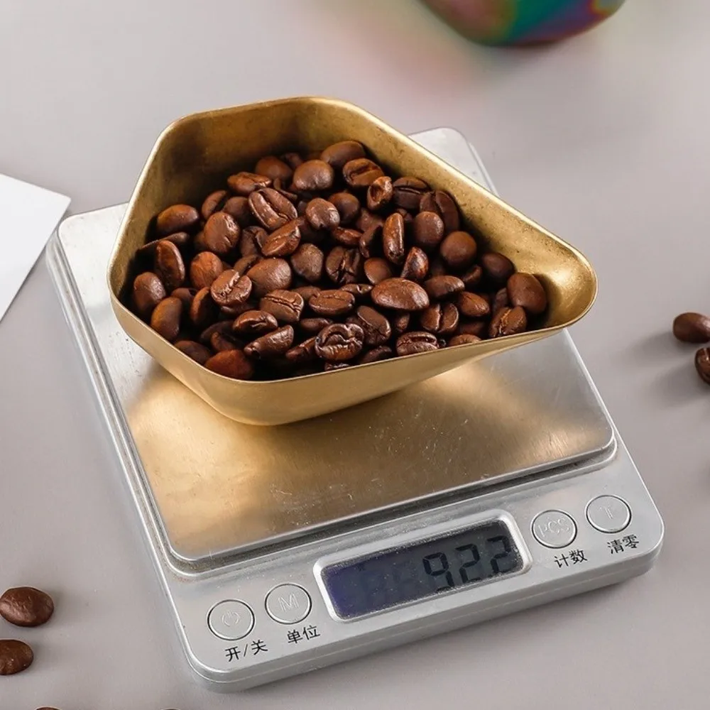 Stainless Steel Coffee Bean Dosing Cup Retro Smooth Surface Coffee Bean Scoop Stackable Wear-resistant Measuring Tray Cooking