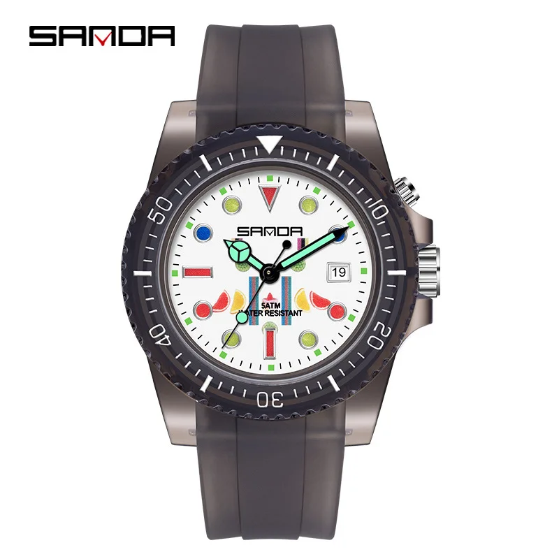 SANDA 6078 Student Quartz Watch Creative Sports Date Pointer Display with Silicone Strap Wristwatches for Kids Watches Gift