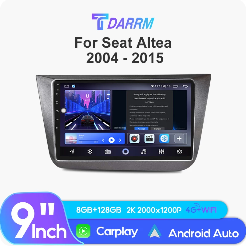 

2Din Android 13 Car AutoRadio For Seat Altea 2004 - 2015 4G+WIFI Carplay GPS Navigation Car Radio Multimedia Stereo Video Player