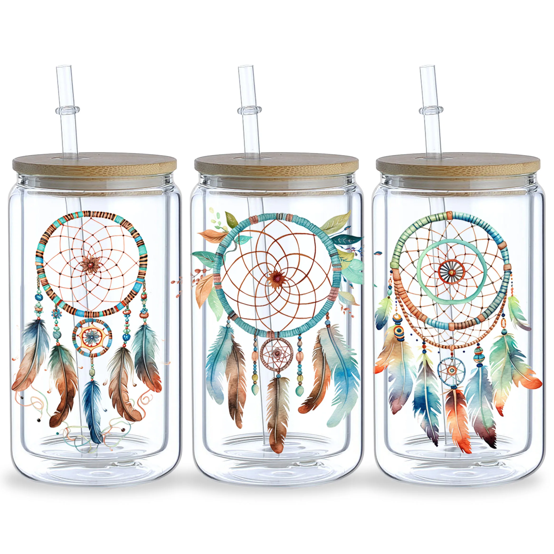 5 Sheets Dream Catcher UV DTF Cup Stickers 16 oz, DTF Friction Transfer Stickers, Waterproof Dream Catcher Stickers for DIY