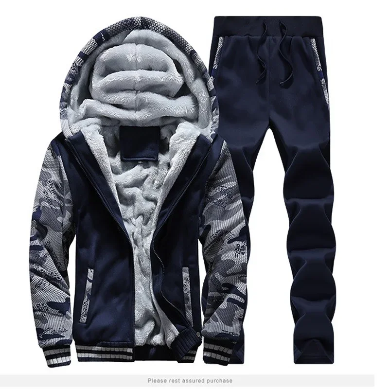 Winter Thick Inner Wool Hoodie Men Hat Casual Active Men Zipper Exercise Sets Tracksuit Sportswear Sweatshirts Plus Size 4xl 5xl