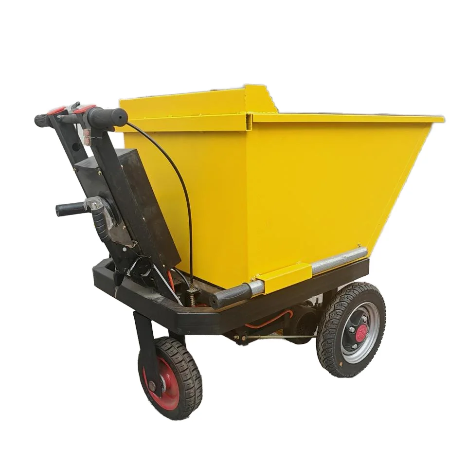 New electric construction utility vehicle trailer hand push tilt box, electric transport trolley with motor