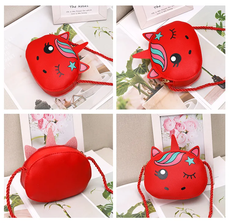 Cute Unicorn Children\'s Small Crossbody Bag Lovely Baby Girl Mini Coin Purse Handbag PU Leather Kids Change Wallet Shoulder Bags
