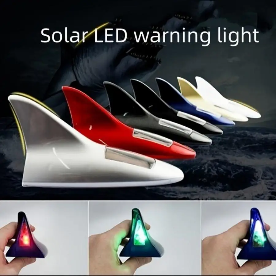 New Solar Shark Antenna Warning Light, Multi-color Car Roof Shark Fin LED Flash Decor Accessory