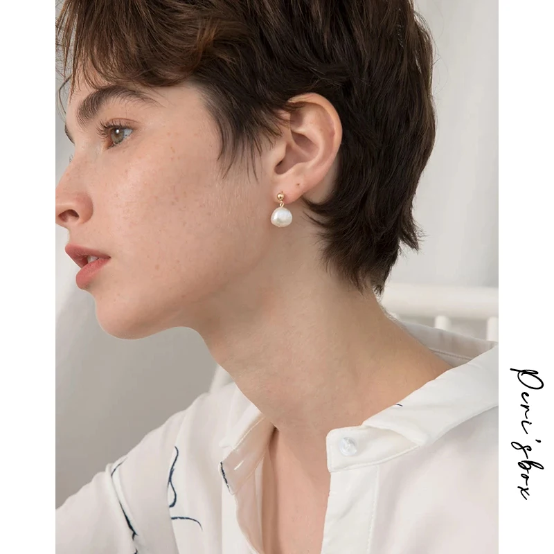 Peri\'sbox French Baroque Freshwater Pearls Stud Earrings For Women Statement Drop Small Earrings Simple Post Earrings Wholesale