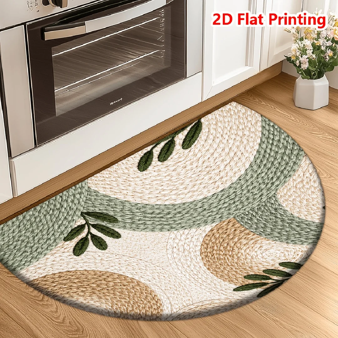 Half Round Green Monstera Palm Leaf Tropical Non Slip Doormat Fresh Jungle Bathroom Entry Semicircle Floor Mat