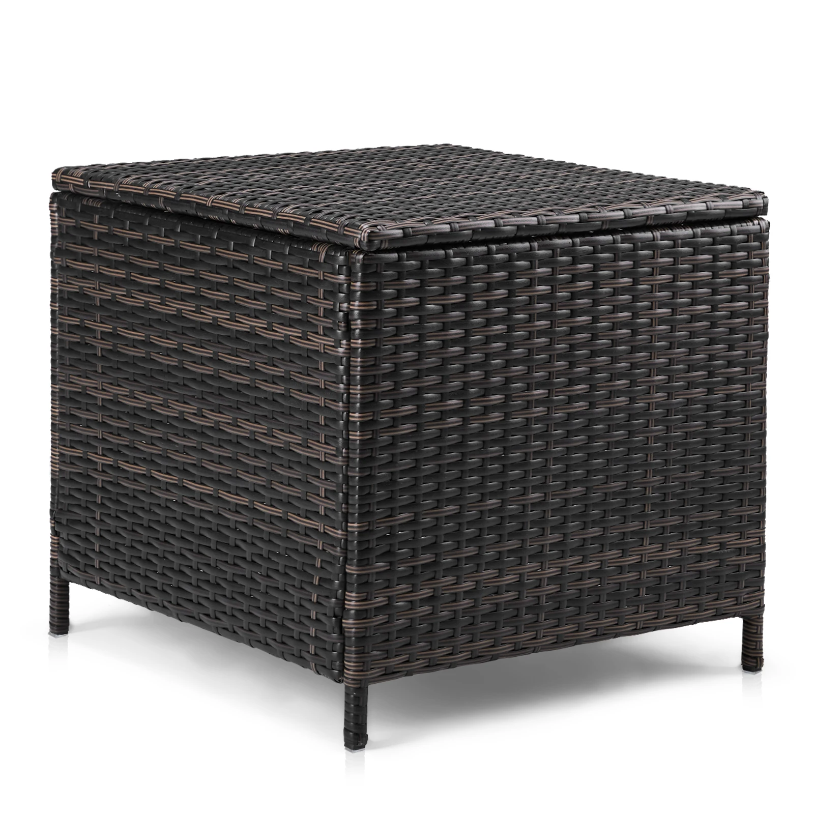 Outdoor PE Wicker Side Table with Storage, Patio Rattan End Table Square Container for Furniture Covers,Toys and Gardening Tools