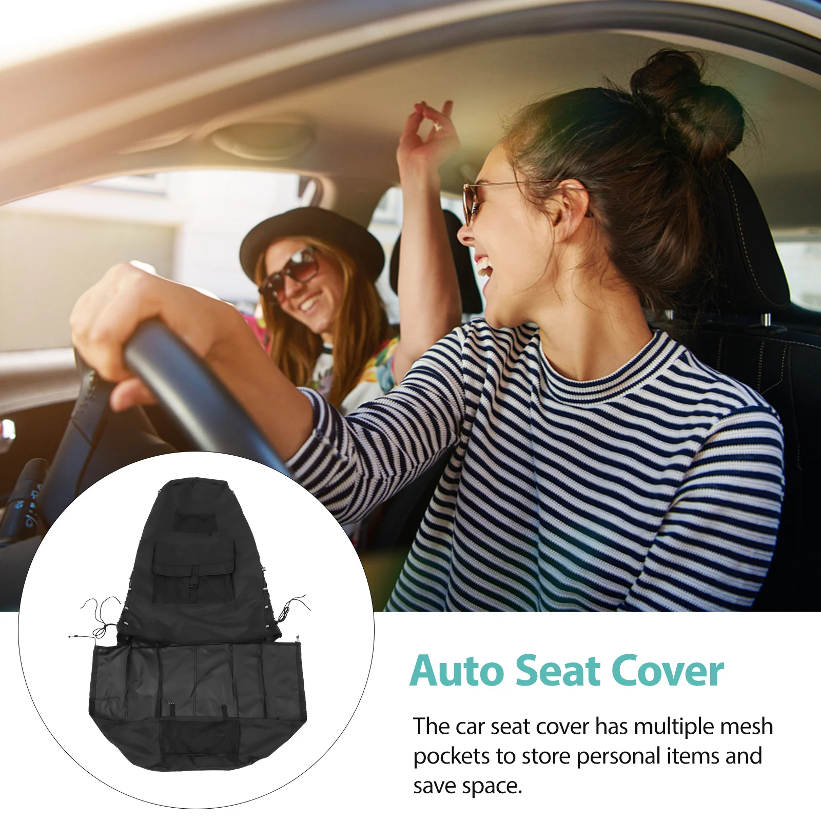 

Universal Oxford Cloth Car Seat Cover Waterproof Wear-Resistant Foldable with Storage Mesh Pockets Vehicle Seat Cover