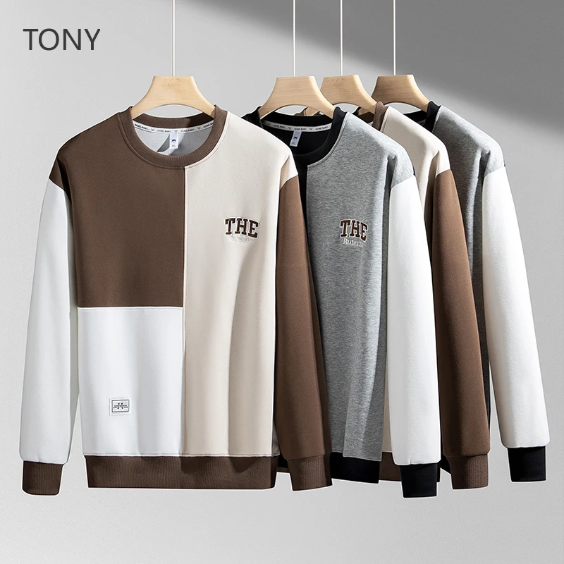 

TONY New in Hoodies Sweetshirts Designer Clothes Spring and Autumn Round Neck Pullover Color Matching Versatile and Comfortable