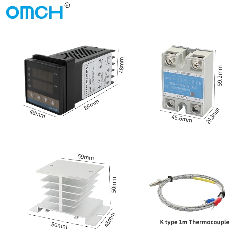 OMCH REX-C100 PID Temperature Controller 220v 400 Degree Digital Thermostat Output 40A SSR Relay 220V 18A  K Type Thermocouple