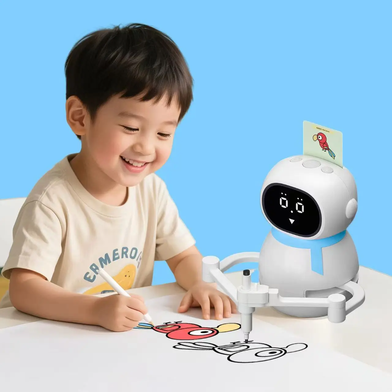 روبوت رسم التعلم المبكر للأطفال من Miocan مكبر صوت بلوتوث وساعة منبه هدية لعبة للأطفال تتضمن 150 بطاقة رسم #3
