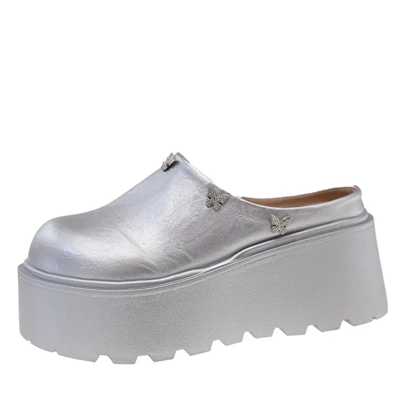 

Летняя женская обувь с полузатягивающейся высотой 8 см, кожаные повседневные женские тапочки на платформе и высоком каблуке, модные уличные сандалии