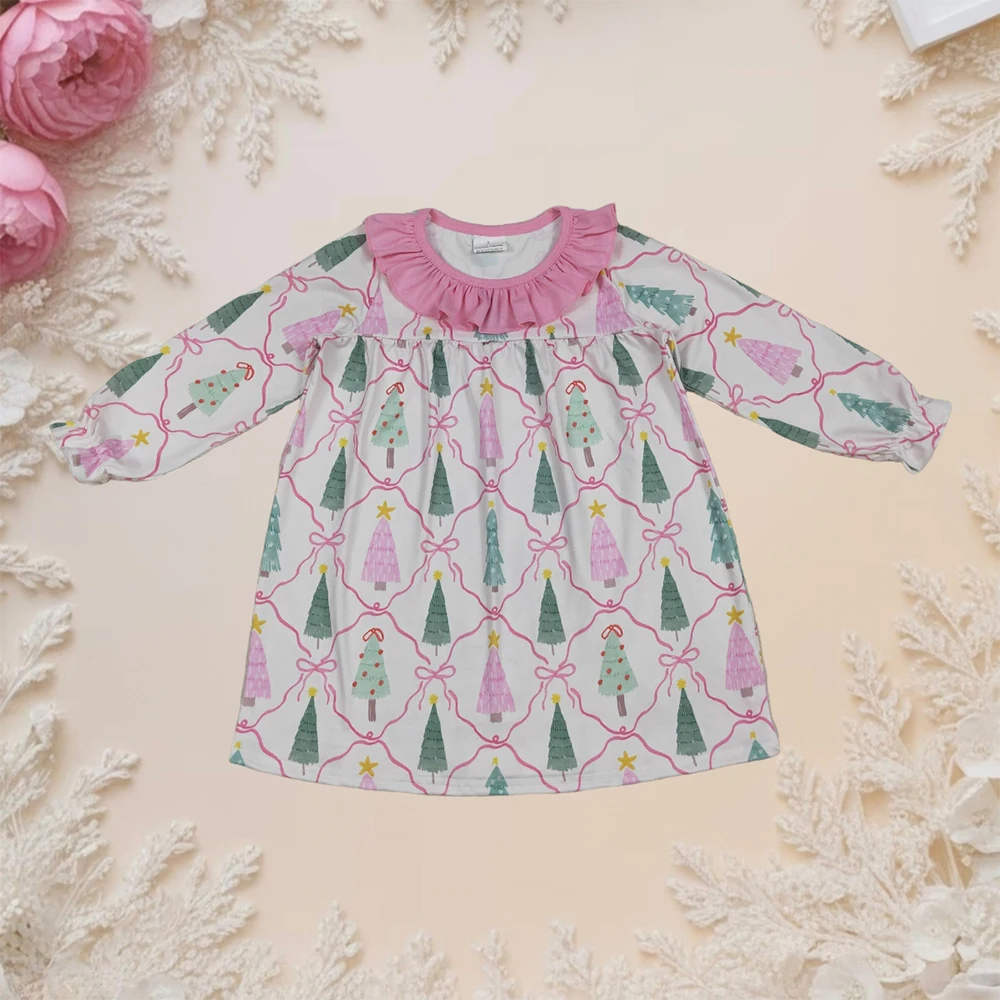 

Wholesale Kids Children Clothes Baby Girl Sweet Princess Dress Infant Toddler Long Sleeves Christmas Trees Knee Length Clothing