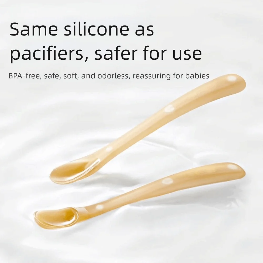 

Soft Silicone Silicone Baby Spoon Easy Clean Safe Design Weaning Spoon Mini Size Dustproof Cover Soft Spoon Teething Period