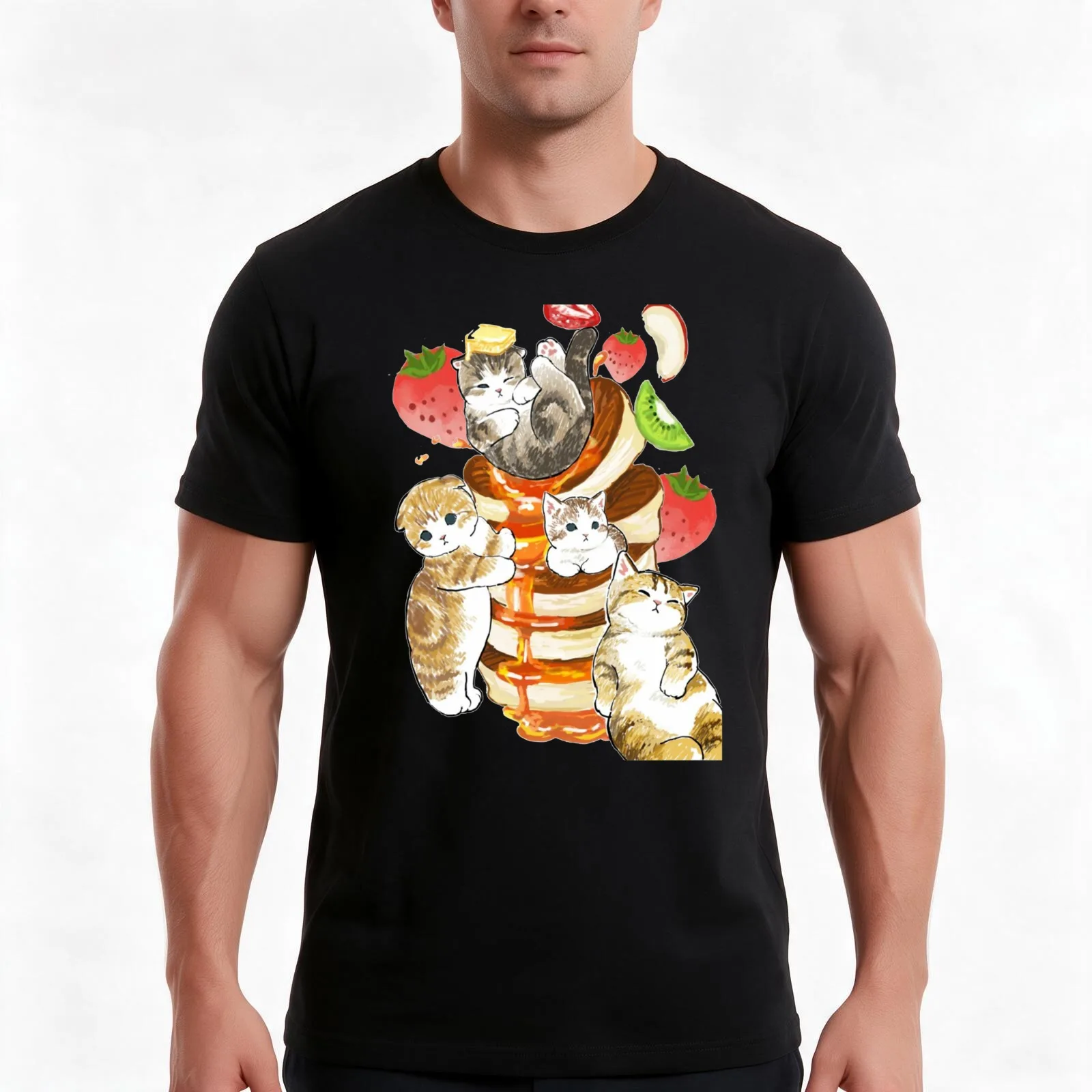 Mofu sand T-Shirt, Summer Casual Cotton Tee, Oversized Streetwear Tops, Vintage Graphic Print, Loose Fit Short Sleeve