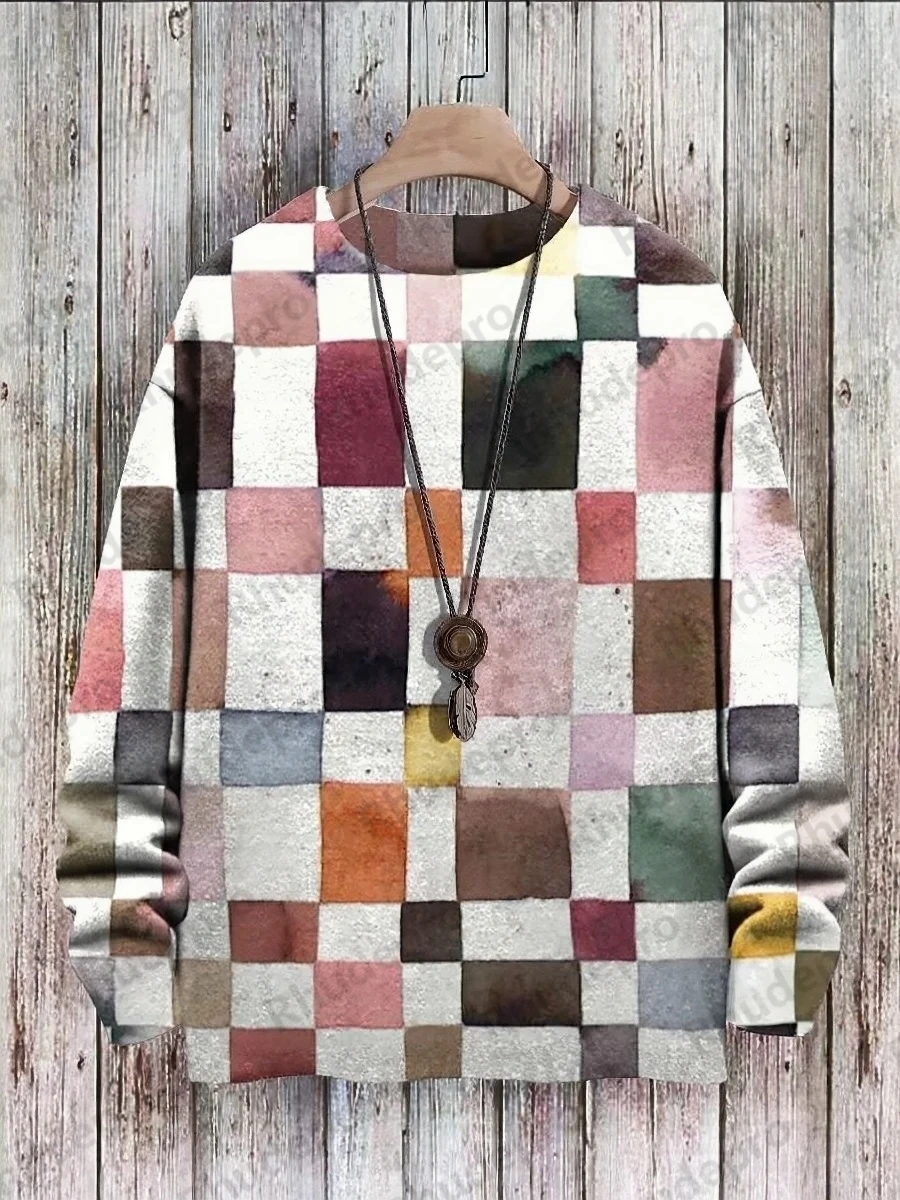 2027 Men's Sweater Irregular Pattern White And Black Gradient Print Casual Knit Sweatshirt Sweater Streetwear