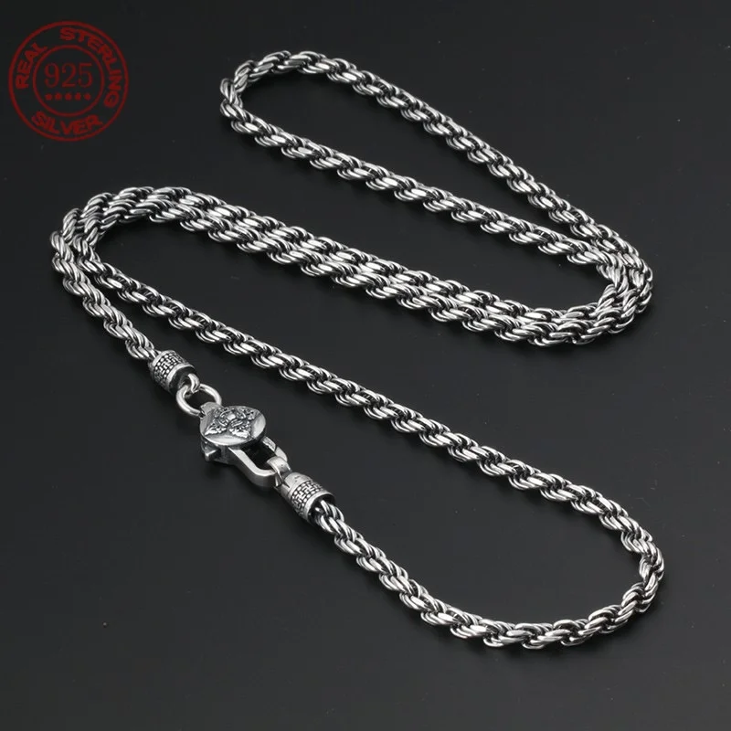 Exquisite S925 sterling silver twine woven bracelet necklace 3.5MM wide men's and women's personalized vintage jewelry