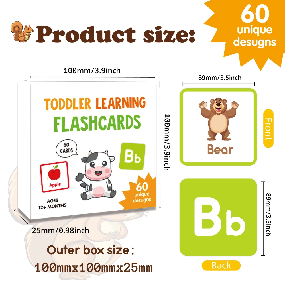 Cognitive Card Children's English Flash Card Letter Shape Animal Learning Puzzle 60 Cognitive Enlightenment Early Education Card