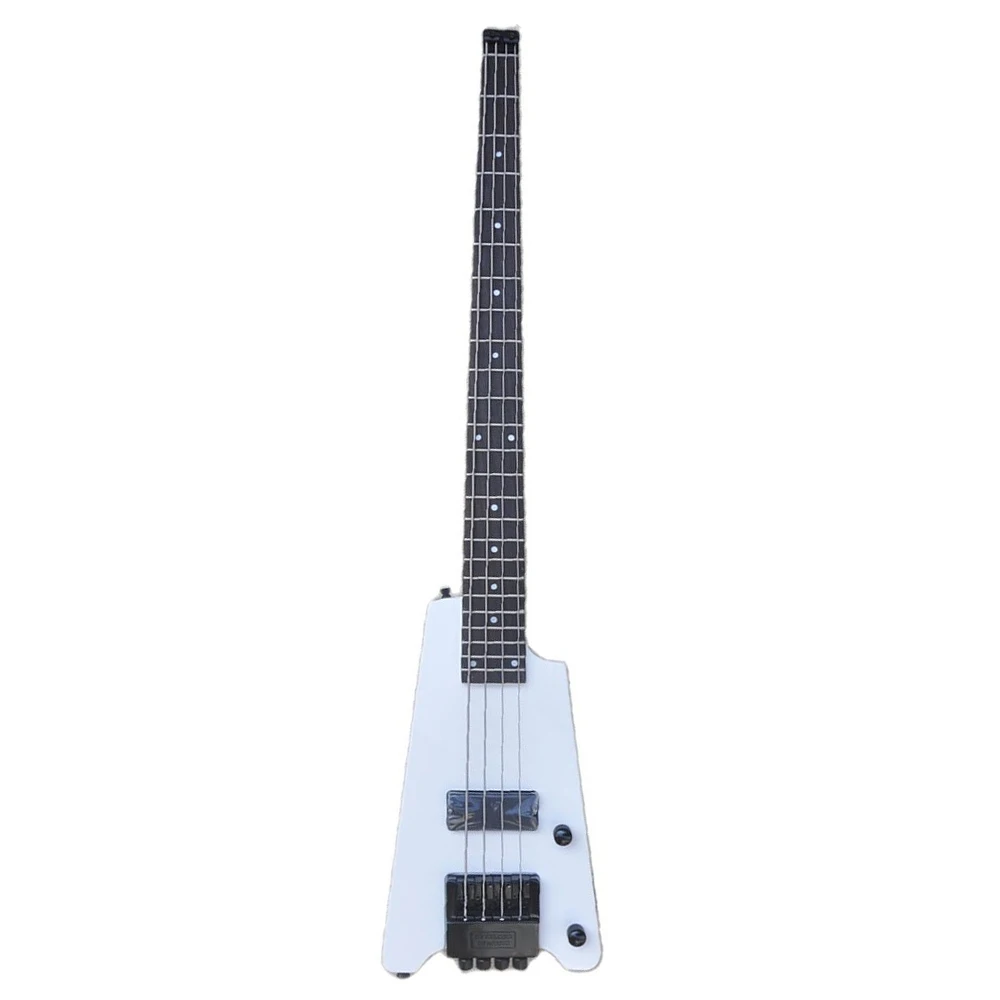 Flyoung Headless 4 Strings White Electric Bass Guitar with Rosewood Fretboard 24 Frets