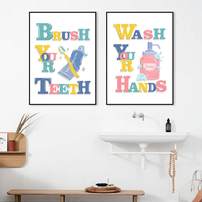 Colorful Bathroom Wall Art Picture Simple Kids Prompt Words Canvas Poster Prints Modern Cute Toilet Quotes for Home Decor​