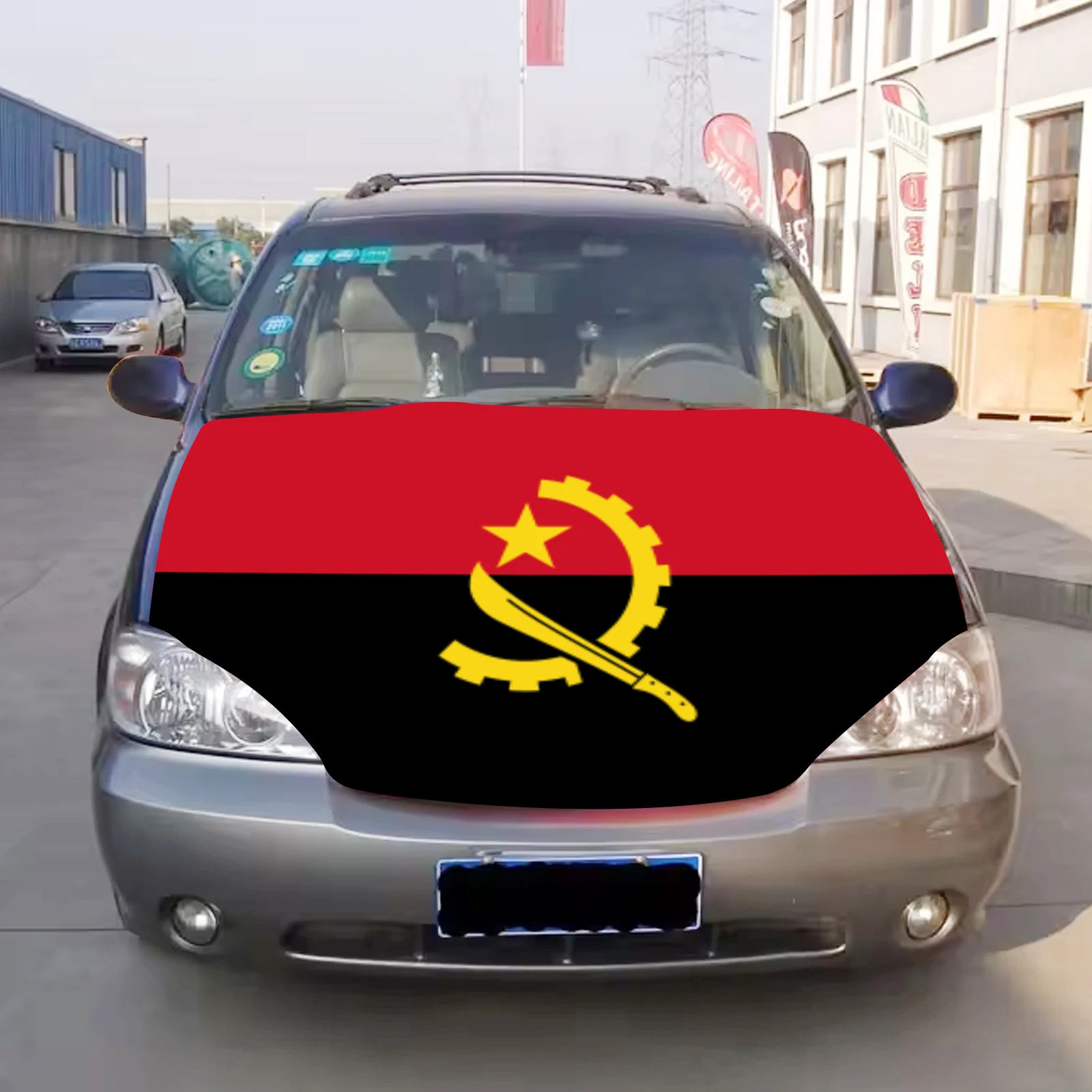 Angola Car Hood Cover Flag  Universal Size Elastic Polyester 120x150cm for Car Decor