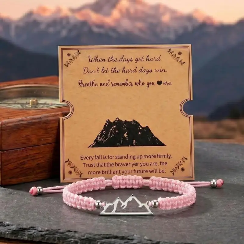 31BF Stylish Mountain Pendant Bracelet Made Of Nylon And Stainless Steel For Daily Wear