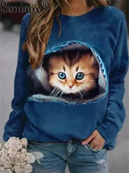 Autumn Thin Hoodie Women 3D Printing Cute Cat Fashion Tops 2022 New Harajuku Animal Sweatshirt Long Sleeve Pullover Clothing