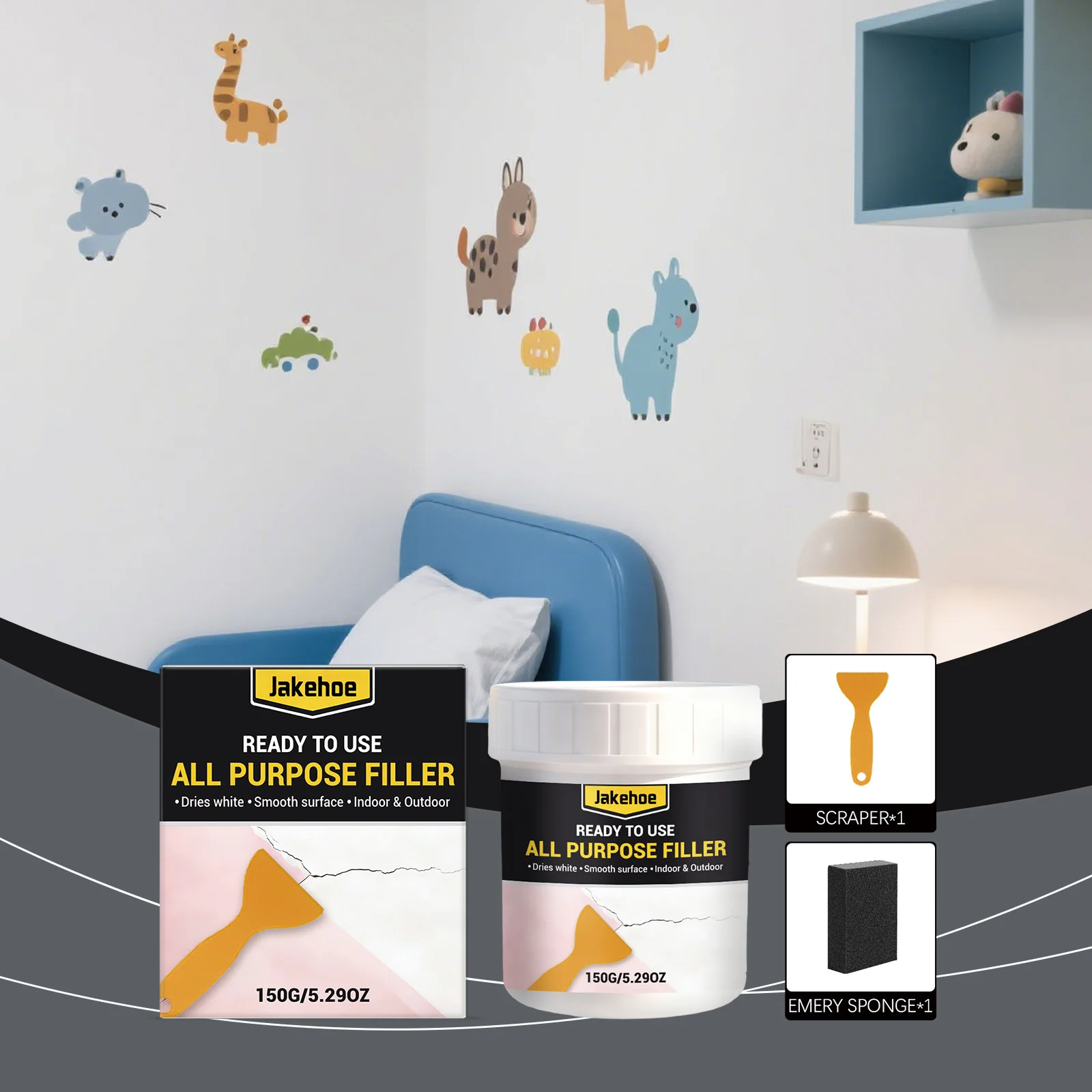Wall Repair Mending Kit with Paste & Scraper, Household Waterproof Wall Filler Set for Cracks Holes Peeling Stains, Quick Cover-Up White Wall Repair Cream Refreshes Damaged Interior Walls, Drywall Plaster Renovation Tool Set for Home Room