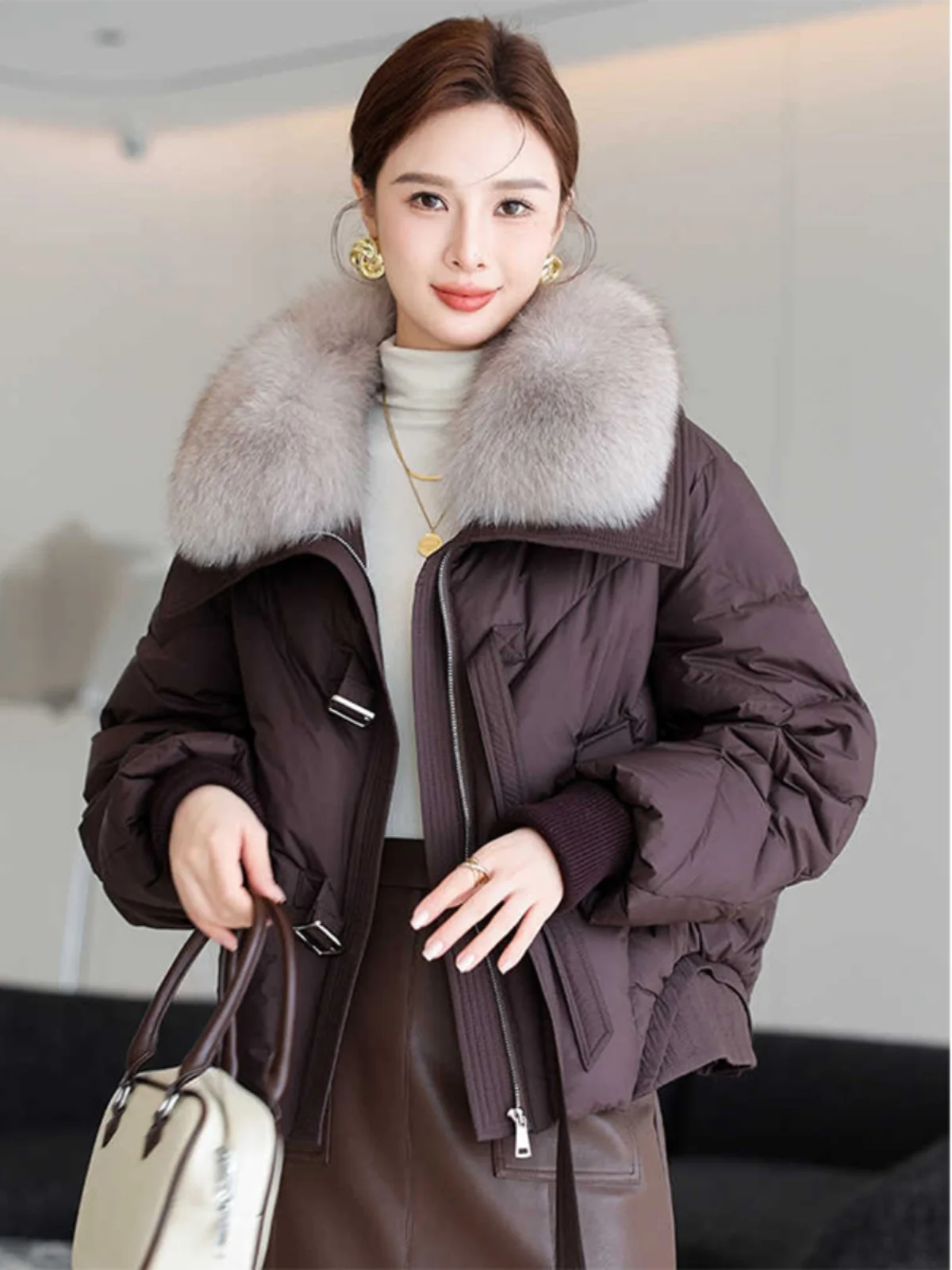 Women's Loose Fit Short Thickened Cotton Jacket 2026 Winter New Style Detachable Fur Collar Korean Style Online Exclusive