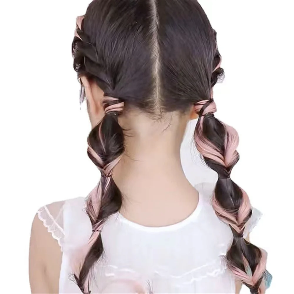 Two-Piece Set Of Children Hairbands Colored Wig Pieces Seamless Invisible Hair Extensions Girls Hair Dyed Wig Patches Wholesale