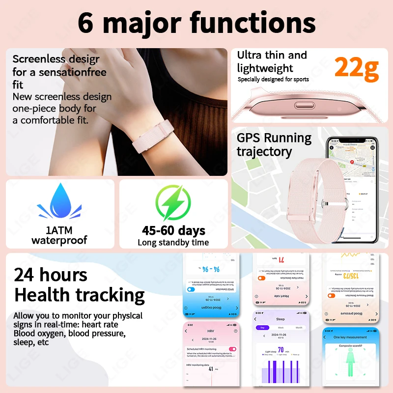 LIGE 2025 New Smart Watch Men Health Fitness Track Screenless Smart Wristband Wearable Sport Bracelet 1ATM Waterproof Smartwatch