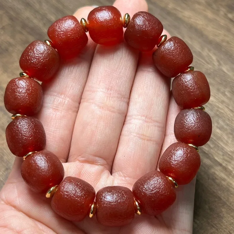 Agate With Orange Peel Pattern, Red Chalcedony, Old-Style Abacus , Single-Strand Wheel Beads, Buddhist Bead Brac