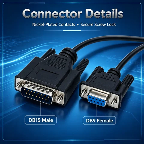 IC690ACC901 RS232 SNP Programming Download Cable for GE 90-30 90-70 PLC, DB9 Female to DB15 Male, 3M