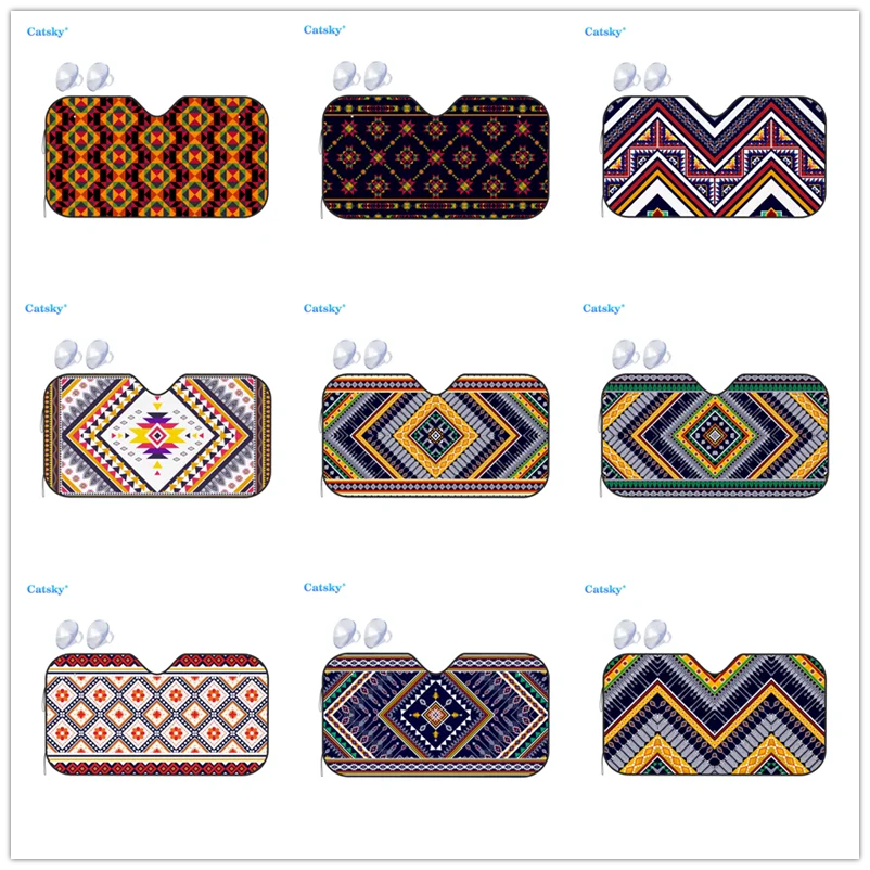 Universal Car Windshield Sunshade,Ethnic Boho Art Design Print Sun Shield Protector Foldable Sun Visor Covers