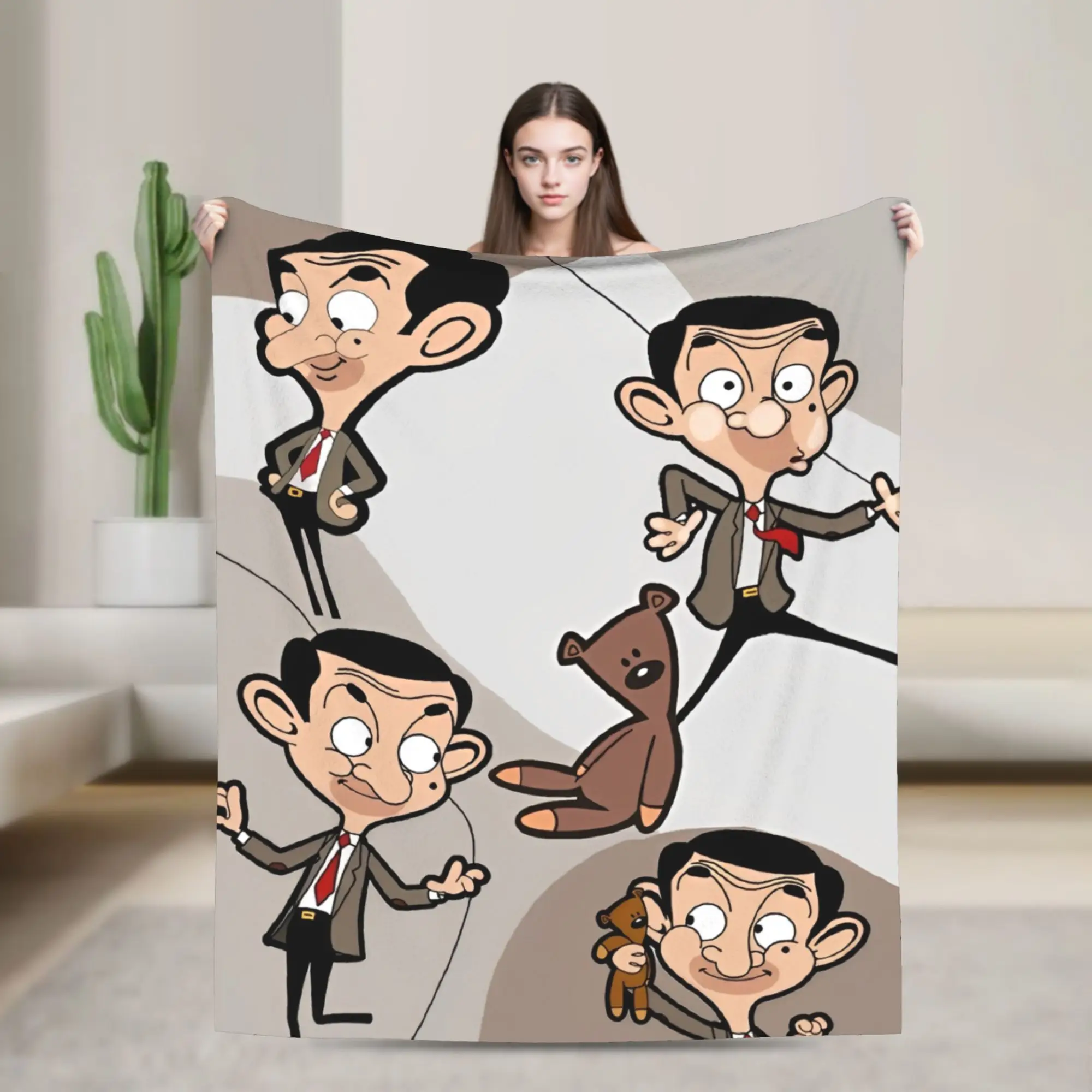 Mr Beans Blankets Fleece Spring/Autumn Comedy Multi-function Super Soft Throw Blanket for Sofa Couch Bedspread