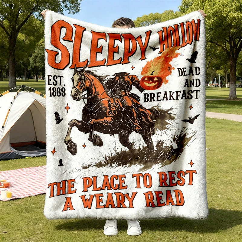Sleepy Hollow Halloween Flannel Blanket, Scary Headless Horseman Flannel Throw, Spooky Season Cozy Blanket