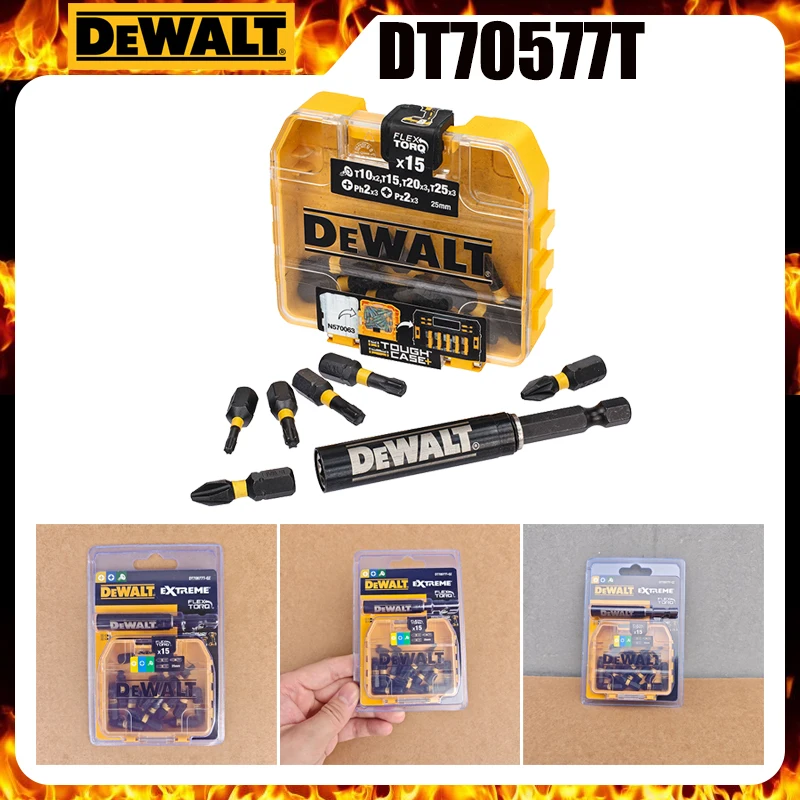DEWALT Extreme DT70577T Flex Torq 25mm Impact Screwdriver Bit Set 15PC PH/PZ/Torx Bits With Tough Case & Magnetic Bit Holder