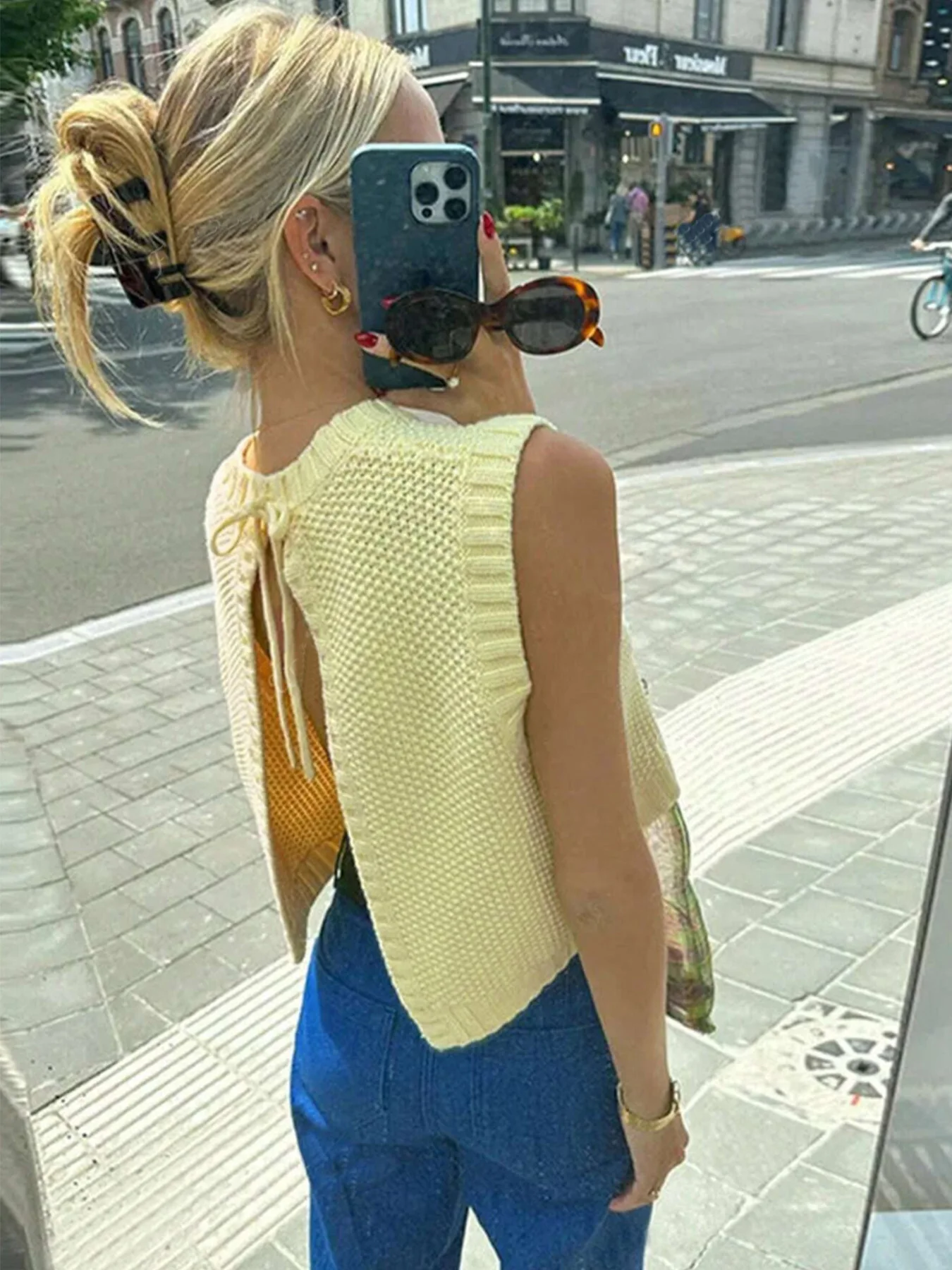 

Women's Knitted Sexy Backless Drawstring Top Vest